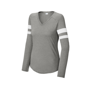 Sport-Tek Ladies Halftime Stripe Long Sleeve V-Neck Tee