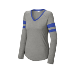 Sport-Tek Ladies Halftime Stripe Long Sleeve V-Neck Tee